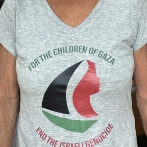 V-neck t-shirt front For the Children of Gaza
